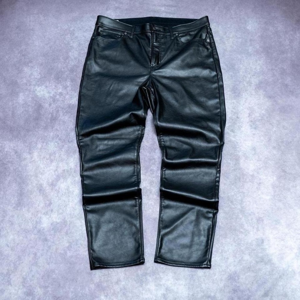Gap Vintage Slim High Rise Faux Leather Pants Black Womens 16T 33 Tall Vegan - Picture 1 of 6